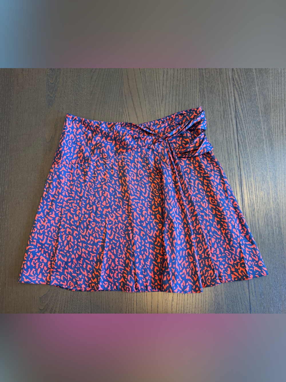 Tara Jarmon Red and Blue Animal-Print Circle Skirt